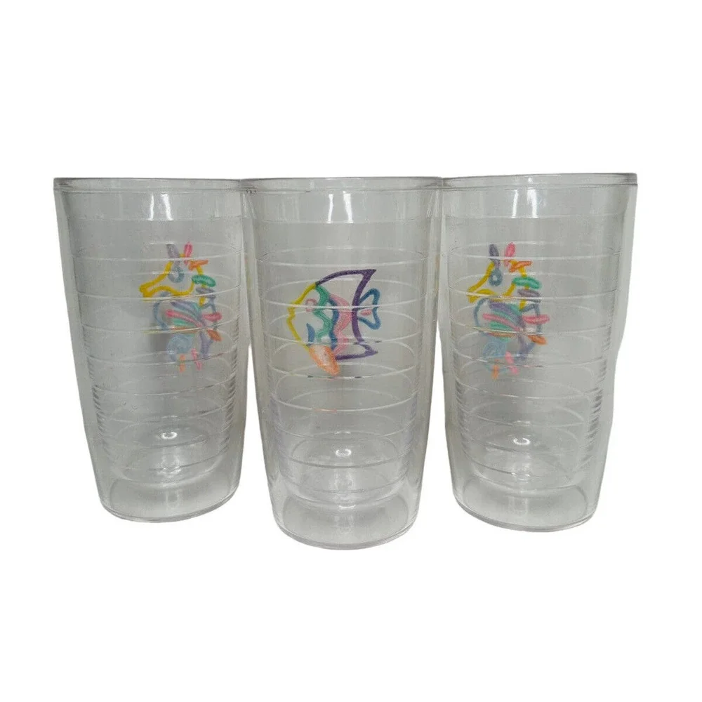 Tervis Tumbler Cups Insulated Tropical‎ Fish Seahorse 16 oz NO LIDS - LOT of 3